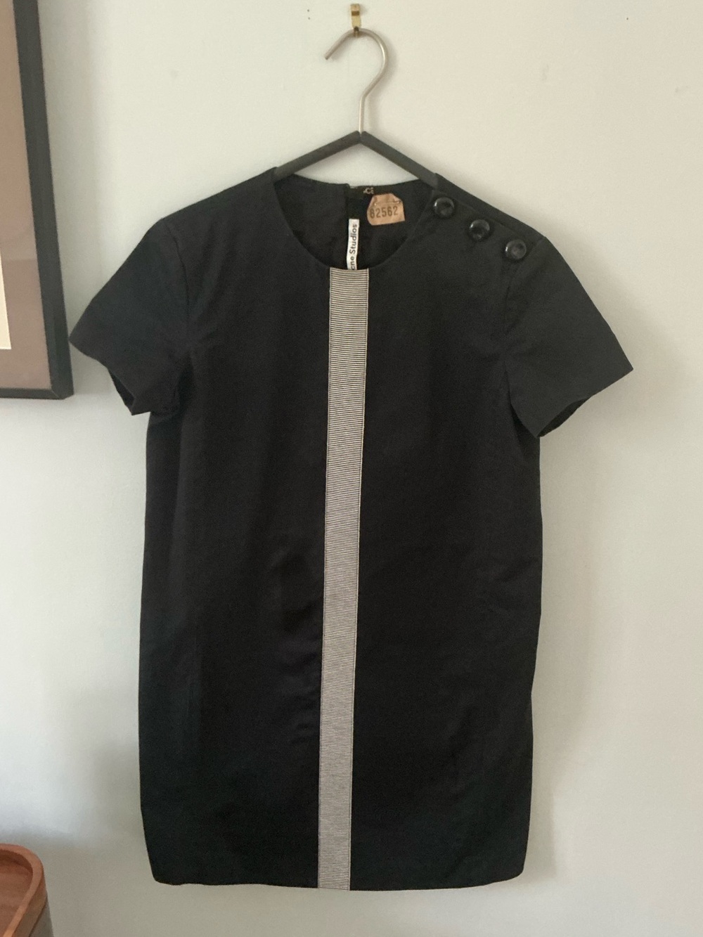 Acne Studios Black May Sailor Mini Dress with Center Cream-Gray Stripe. EU 38